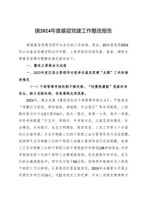 镇2024年度基层党建工作整改报告 (5).docx