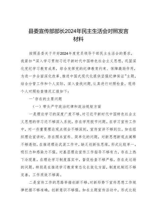 组织生活：2024年度“四个带头”民主生活会：5-08对照检查范文（精选原创 宣传部长 全文5100字）.docx