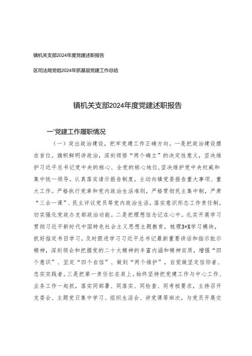 镇机关支部2024年度党建述职报告+党组2024年抓基层党建工作总结.docx