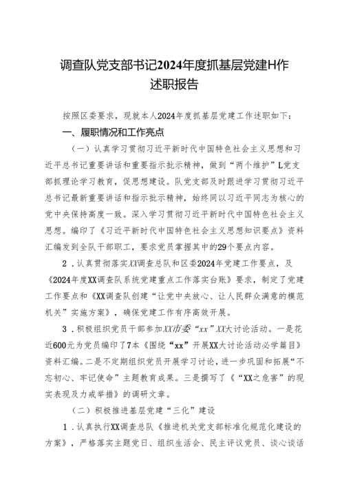 调查队党支部书记2024年度抓基层党建工作述职报告.docx