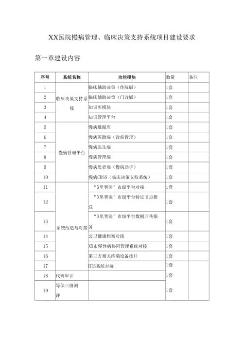 XX医院慢病管理、临床决策支持系统项目建设要求.docx