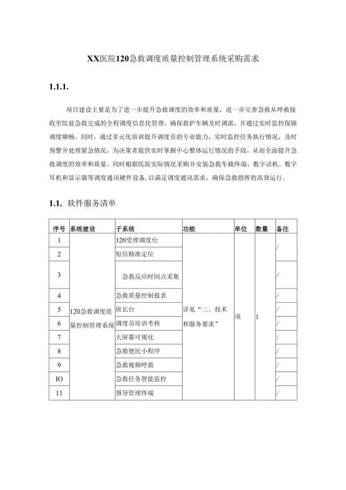 XX医院120急救调度质量控制管理系统采购需求.docx