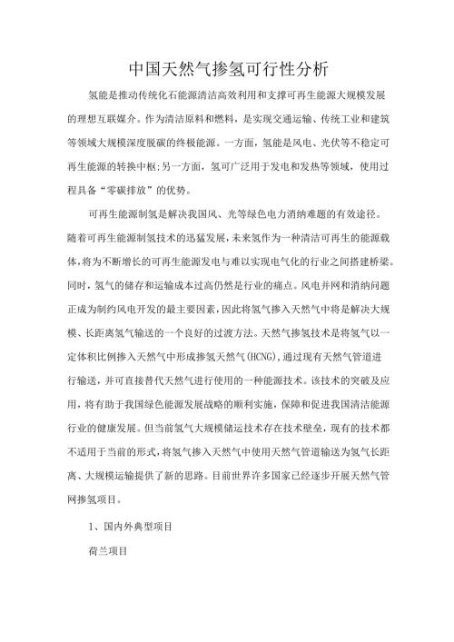 中国天然气掺氢可行性分析.docx