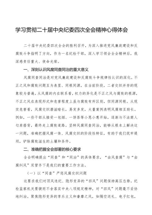 学习二十届中央纪委四次全会精神的心得体会优秀模板三篇.docx