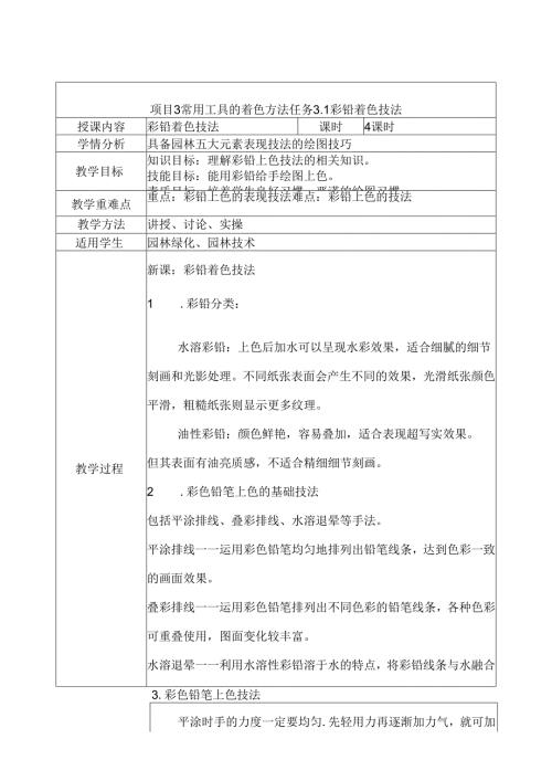 《园林景观手绘技法表现》教案——项目3 常用工具的着色方法.docx