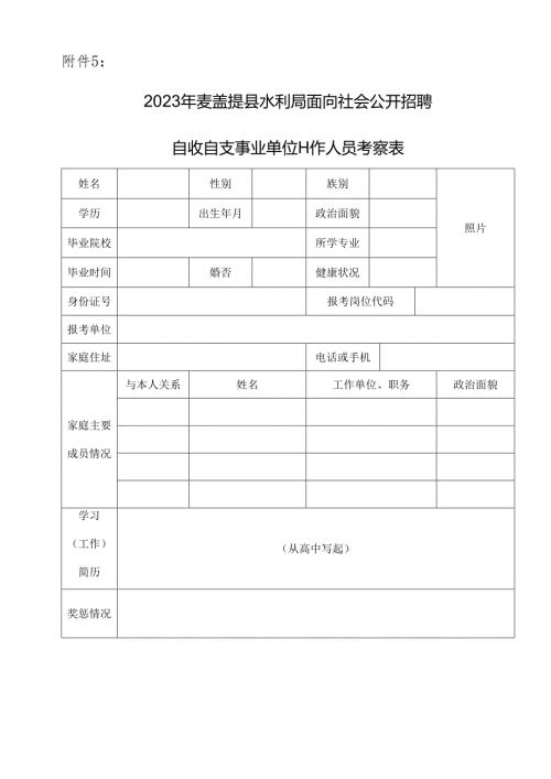 喀什地区面向社会公开考录公务员、工作人员考察政审表.docx