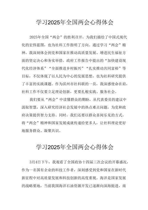 学习2025年《全国两会会议精神》个人心得体会 （汇编25份）.docx