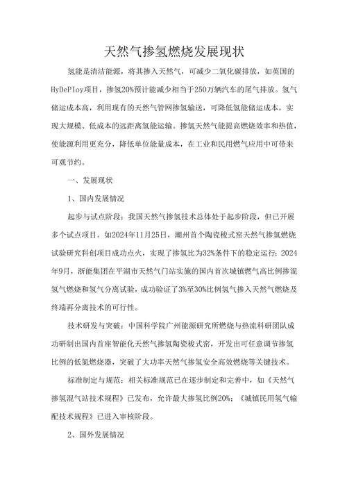 天然气掺氢燃烧发展现状.docx