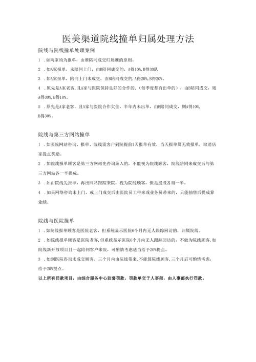 医美市场渠道院线撞单归属处理方法制度.docx