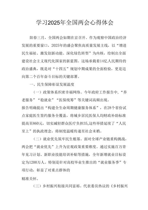 学习2025年全国两会精神个人心得体会 合计12份.docx