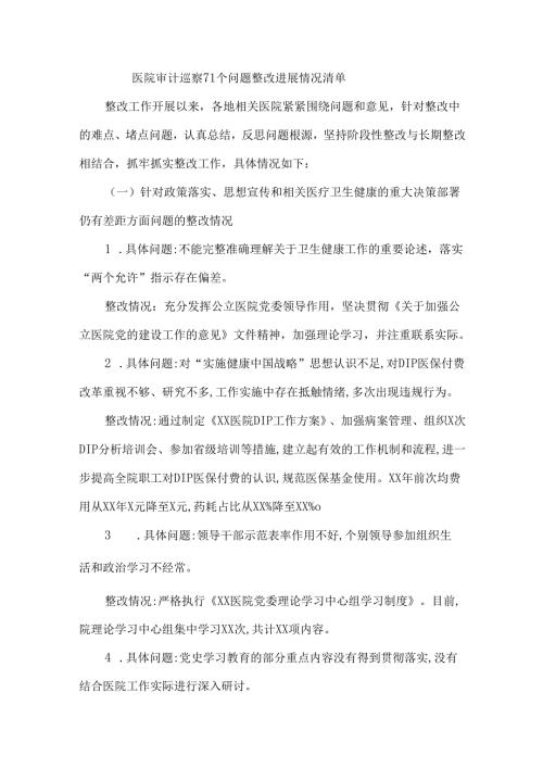 医院审计巡察71个问题整改进展情况清单.docx