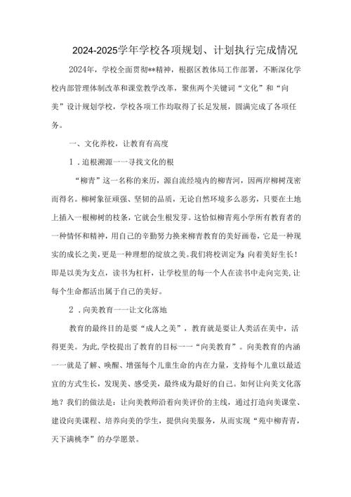 2024—2025学年学校各项规划、计划执行完成情况.docx