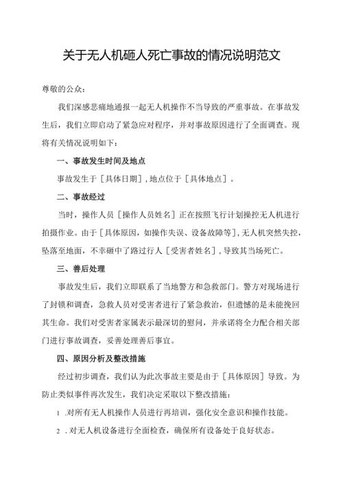 关于无人机砸人死亡事故的情况说明范文.docx