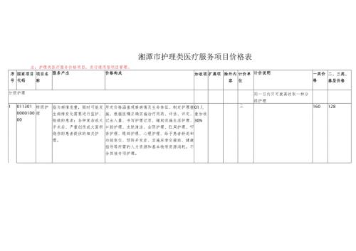 湘潭市护理类医疗服务项目价格表2025版.docx