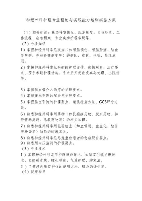神经外科护理专业理论与实践能力培训实施方案.docx