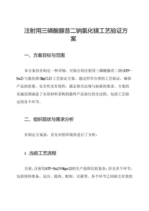注射用三磷酸腺苷二钠氯化镁工艺验证方案.docx