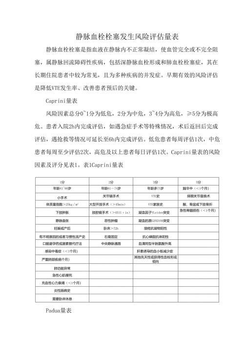 静脉血栓栓塞发生风险评估量表.docx