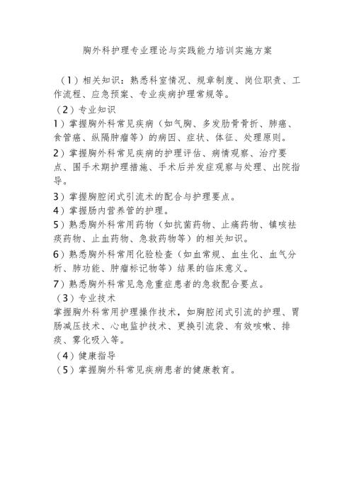 胸外科护理专业理论与实践能力培训实施方案.docx
