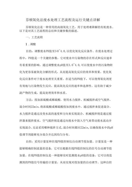 芬顿氧化法废水处理工艺流程及运行关键点详解.docx
