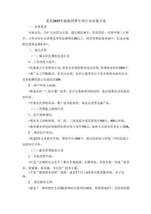 某县2025年提振消费专项行动实施方案.docx