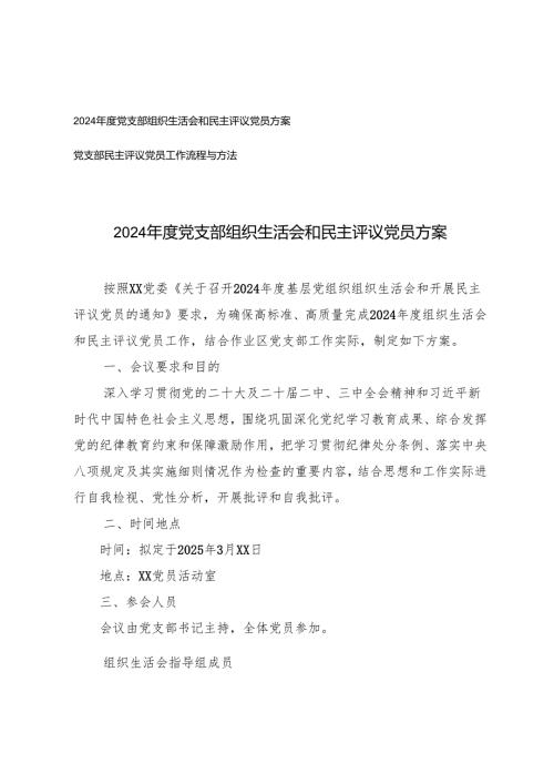 2024-2025年度党支部组织生活会和民主评议党员方案+党支部民主评议党员工作流程与方法.docx