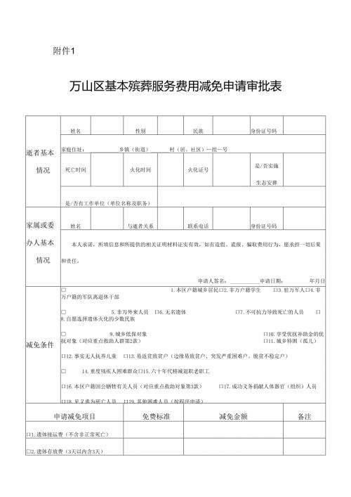 万山区基本殡葬服务费用减免申请审批表.docx