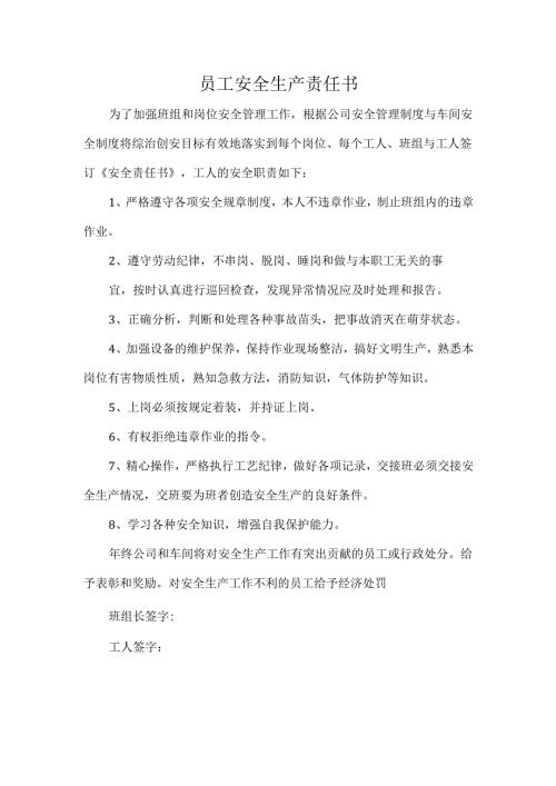 员工安全生产责任书.docx