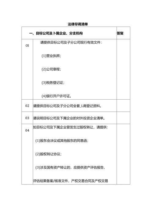 法律尽调清单模板.docx