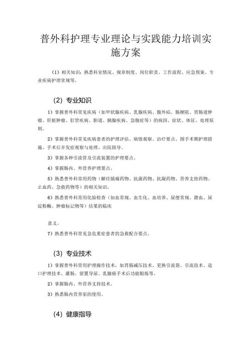 普外科护理专业理论与实践能力培训实施方案.docx