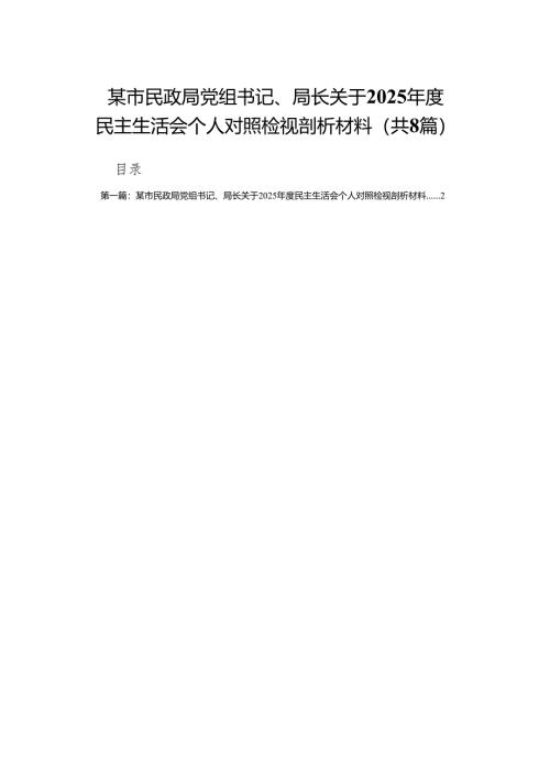 某市民政局党组书记、局长关于2025年度民主生活会个人对照检视剖析材料(8篇).docx