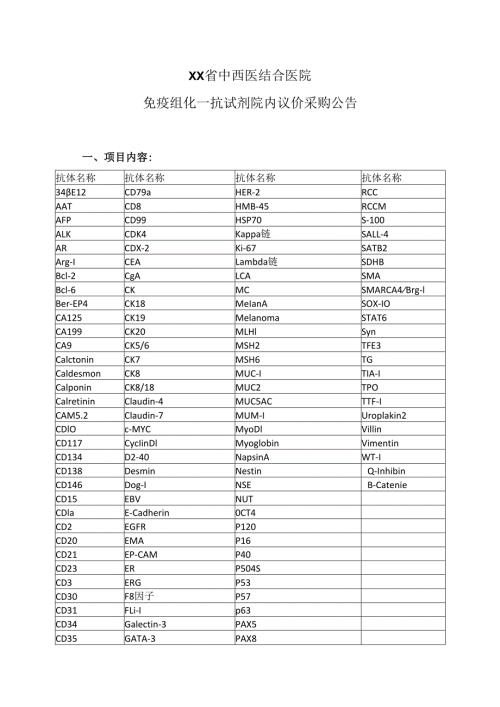 XX省中西医结合医院免疫组化一抗试剂院内议价采购公告（2025年）.docx