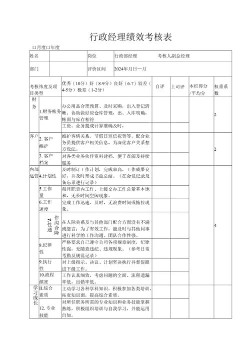 行政经理绩效考核表.docx