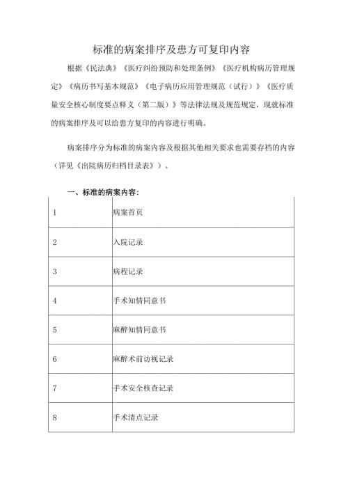 标准的病案排序及患方可复印内容.docx