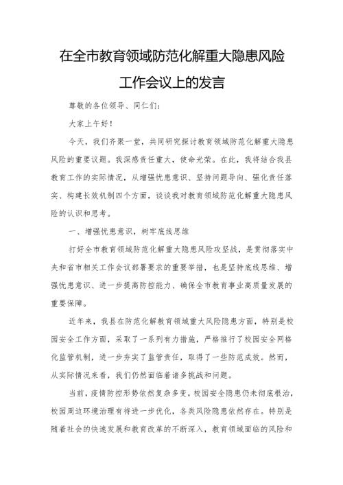 在全市教育领域防范化解重大隐患风险工作会议上的发言2.docx