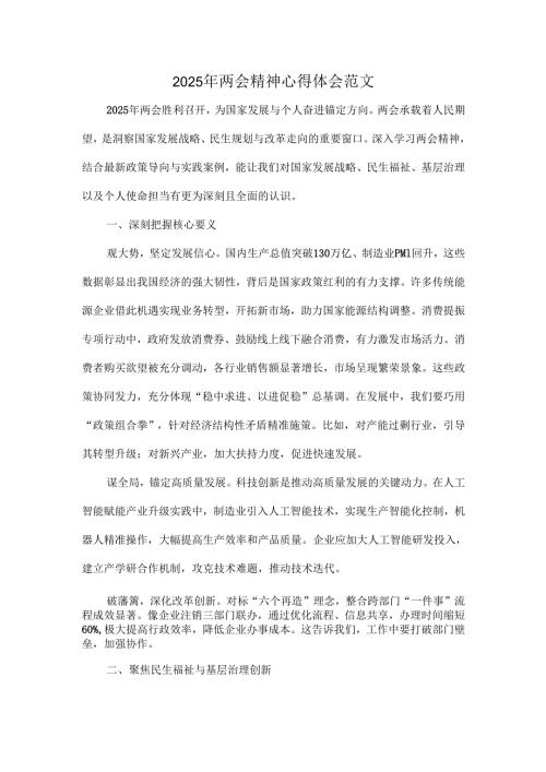 2025年两会精神心得体会范文.docx