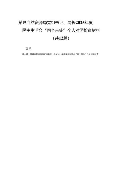 某县自然资源局党组书记、局长2025年度民主生活会“四个带头”个人对照检查材料(12篇).docx