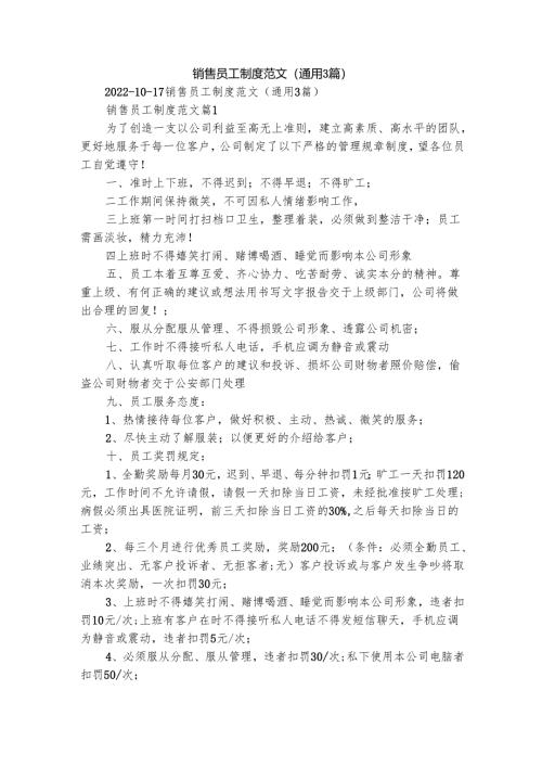销售员工制度范文（通用3篇）.docx