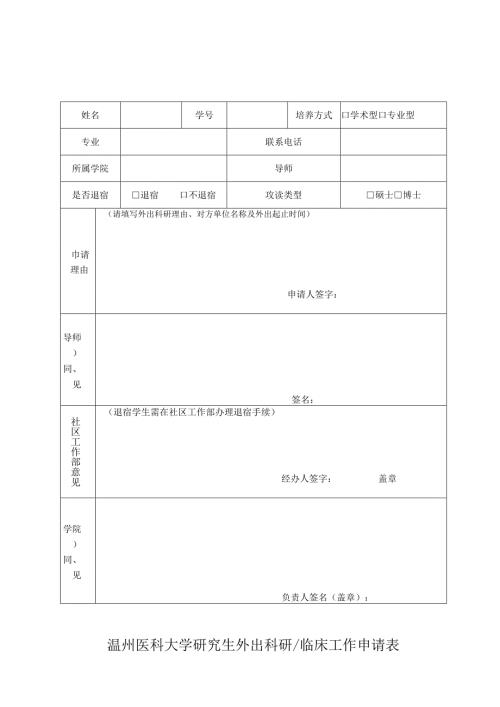 温州医学院研究生外出科研申请表.docx