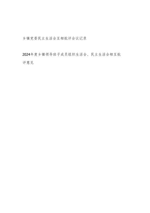 2025年乡镇党委领导班子成员民主生活会、组织生活会互相批评会议记录2份.docx