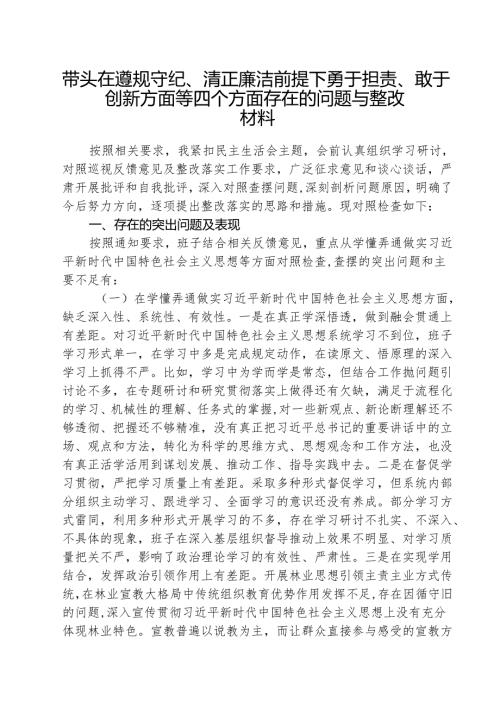 带头在遵规守纪、清正廉洁前提下勇于担责、敢于创新方面存在问题 三篇.docx