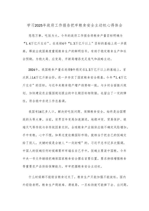 学习2025年政府工作报告把牢粮食安全主动权心得体会.docx