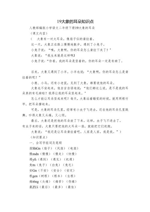 19大象的耳朵知识点.docx