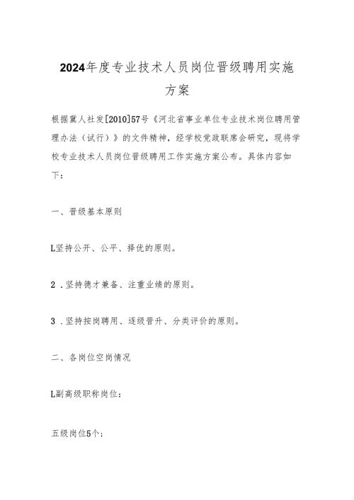 2024年度专业技术人员岗位晋级聘用实施方案.docx