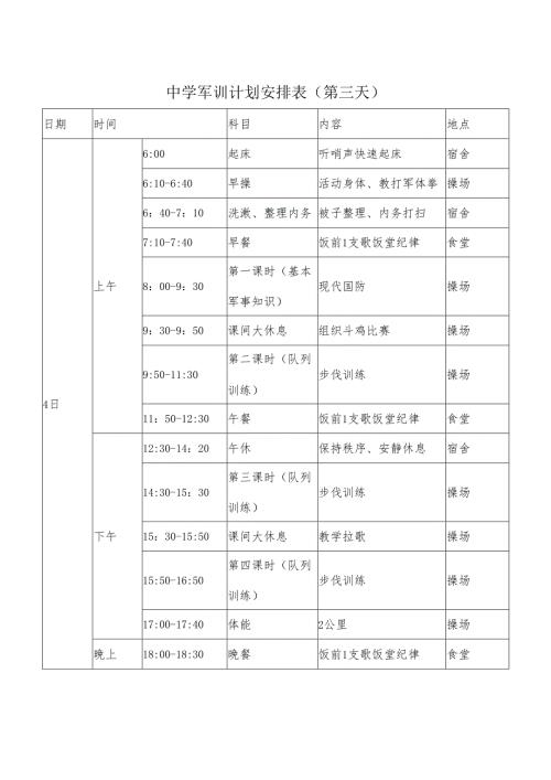 中学军训计划安排表(第三天).docx