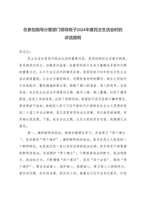 2025年在参加指导分管部门领导班子民主生活会时的讲话提纲.docx