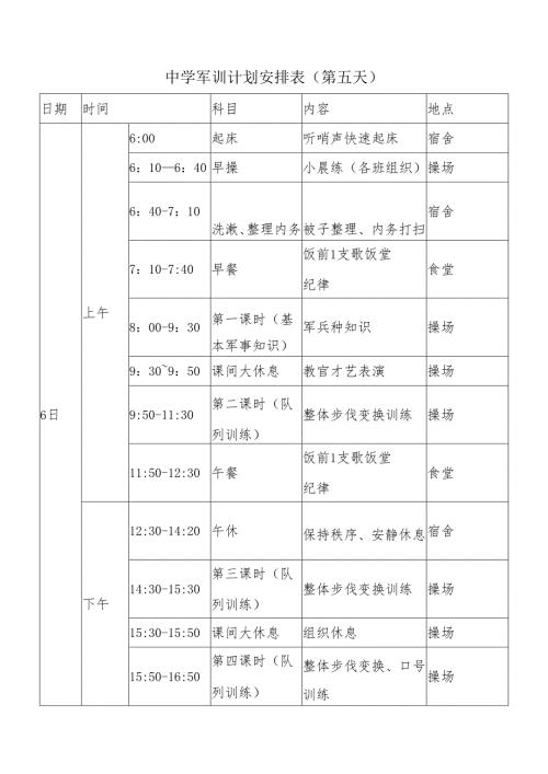 中学军训计划安排表(第五天).docx