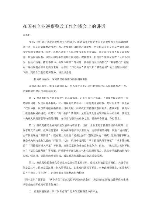 在国有企业巡察整改工作约谈会上的讲话.docx