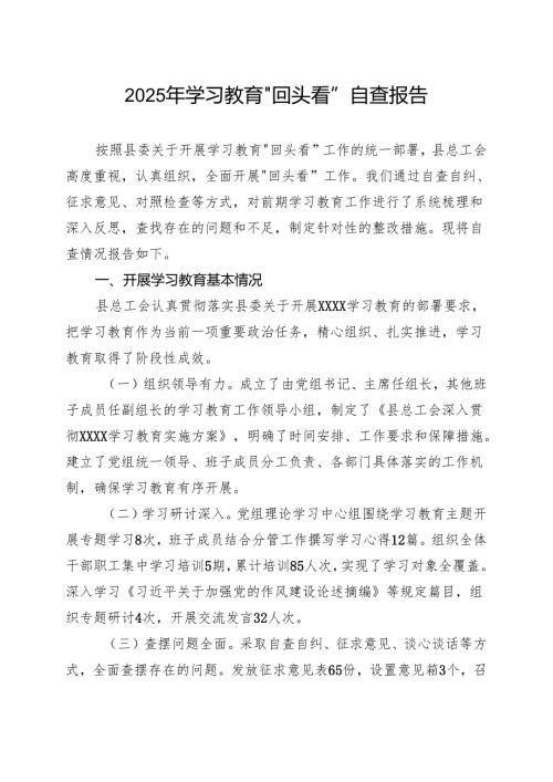 领导班子2025学习教育回头看情况汇报(多篇合集).docx