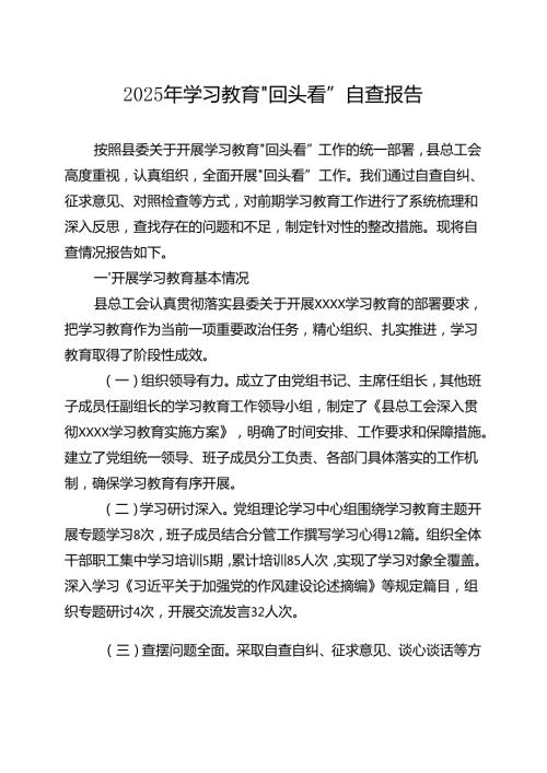 最新2025年”回头看”自查情况报告5个合集资料.docx