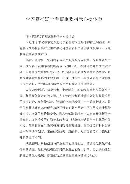 学习贯彻辽宁考察重要指示 心得体会.docx